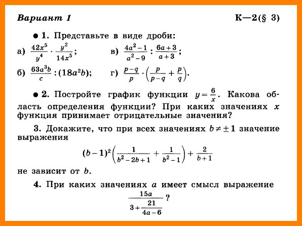 Алгебра 8 Макарычев КР-2 Вариант 1